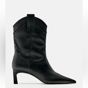 Zara leather heeled cowboy boots